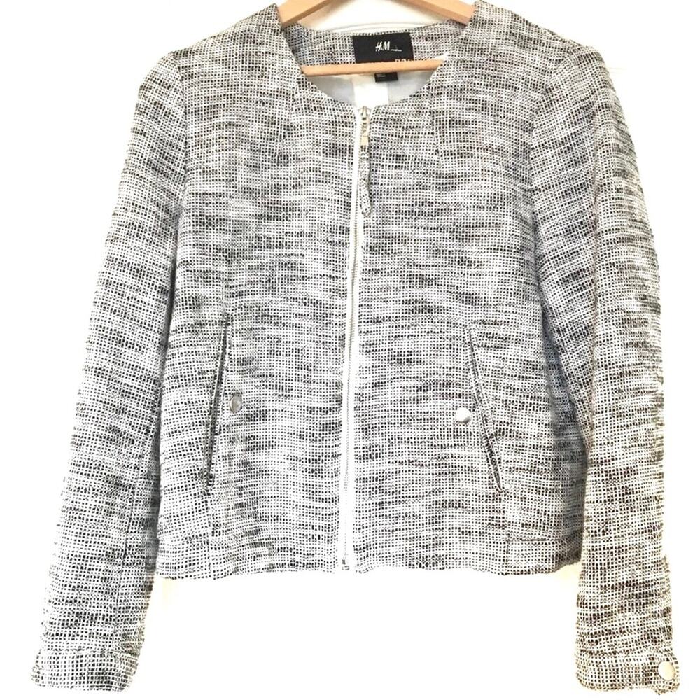 H&M Black and white tweed "bomber" style jacket